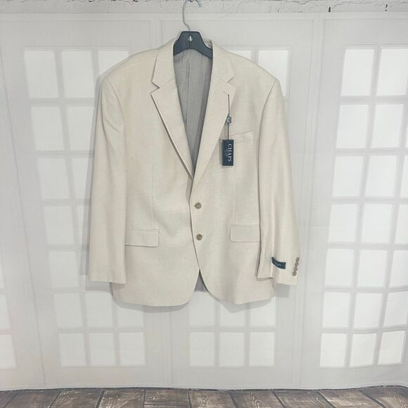 Chaps NWT Off White Two-Button Long Sleeve Single Breasted Blazer Jacket Size 46 - Picture 1 of 8